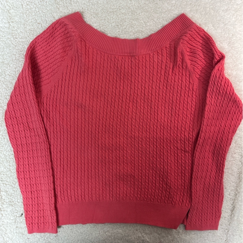 Talbots Coral/Pink Cable Knit V-Neck 3/4 Sleeve Sweater Size: XL - Picture 5 of 11